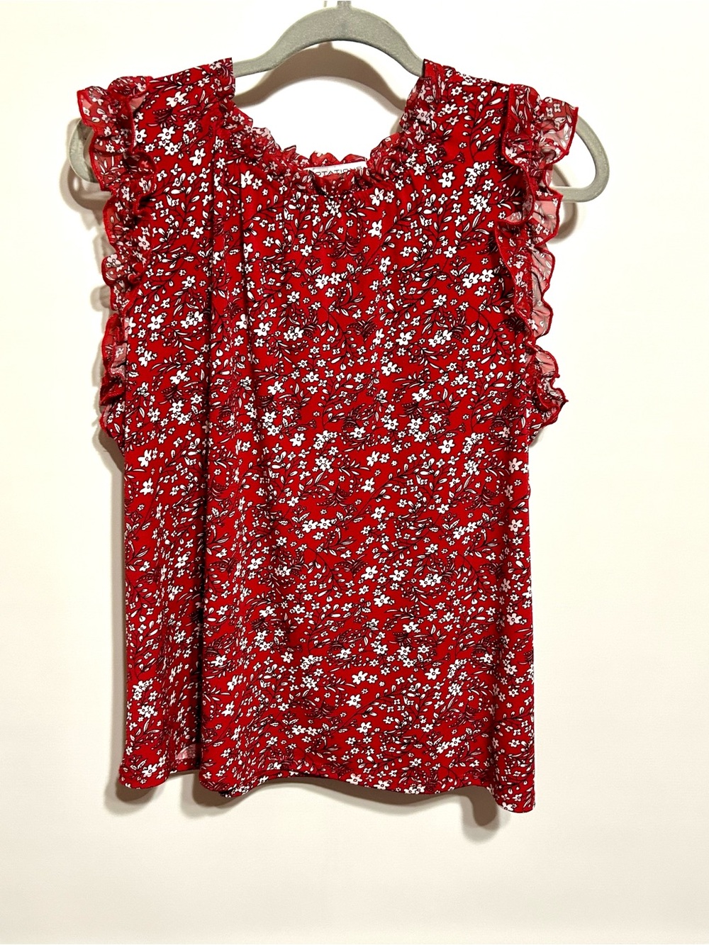 Notations Red Floral Ruffle-Sleeve Blouse